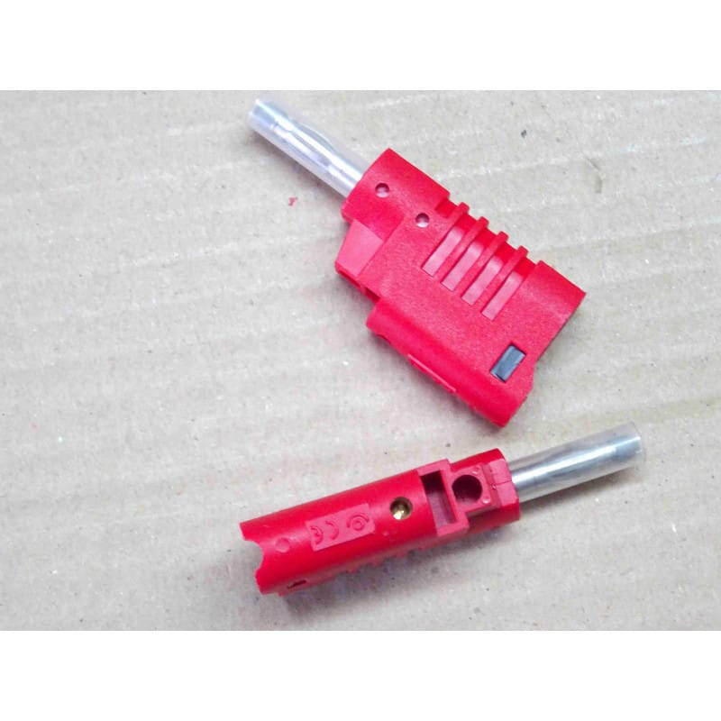 Lot de 2 Fiches Bananes Mâles 4 mm Rouges à Reprise Arrière et Fourreau Rétractable (2x 1086R) – 36A 70V DC / 33V AC – Electro-PJP