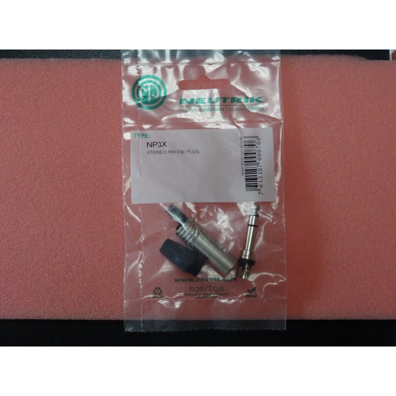 Fiche Jack 6,35 mm Mâle Stéréo (TRS) à Souder sur Câble – NEUTRIK NP3X