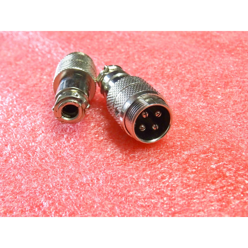 Connecteur Coaxial / Aviation Micro CB 4 Broches Mâle (Embase Châssis / Fiche Cordon à Verrouillage Vissé)