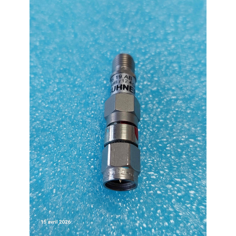 Atténuateur Fixe Coaxial RF 6 dB 12,4 GHz SMA Mâle / Femelle – HUBER+SUHNER 6606.19.AB / 660619AB (Occasion Bon État)