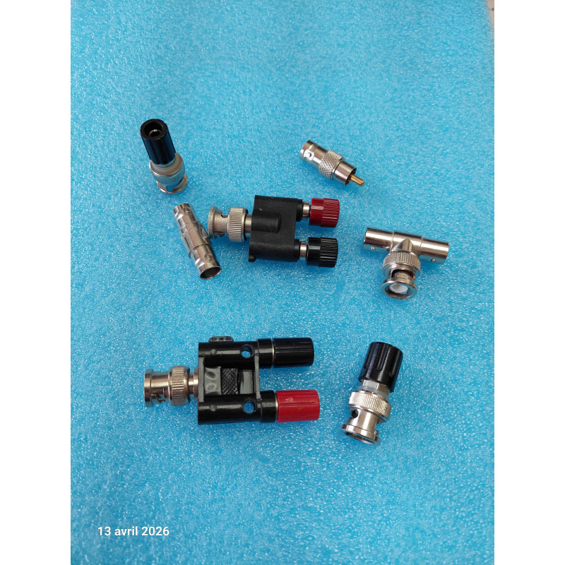 [LOT 7 BNC BANANE] Lot de 7 Adaptateurs Coaxiaux BNC vers Fiches / Douilles Bananes 4 mm (Assortiment Divers Modèles – Neuf & Occasion Comme Neuf)