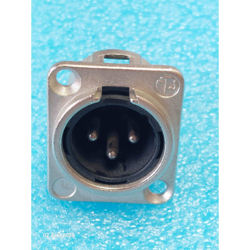 Embase Mâle XLR 3 Broches à Encastrer pour Châssis – NEUTRIK NC3MDL1 (Finition Argent)