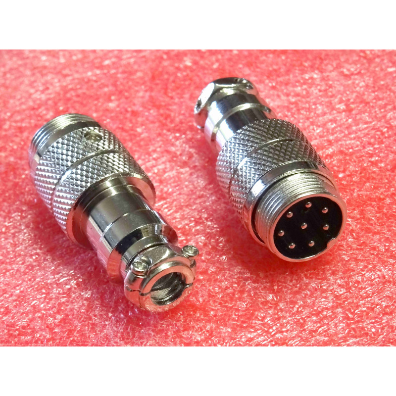 Connecteur Coaxial / Aviation Micro CB 8 Broches Mâle (Embase Châssis / Fiche Cordon à Verrouillage Vissé)