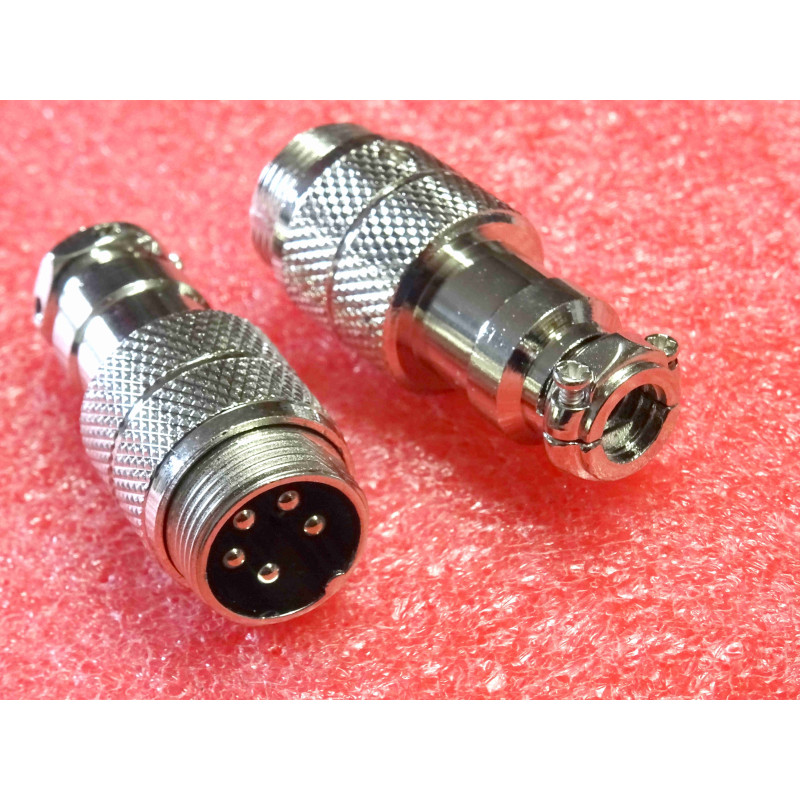 Connecteur Coaxial / Aviation Micro CB 5 Broches Mâle (Embase Châssis / Fiche Cordon à Verrouillage Vissé)