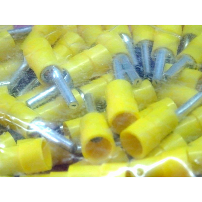 Lot de 100 Embouts / Embouts à Broche Mâle à Sertir Isolés Jaunes – RS PRO 613-9665 (Section 4 à 6 mm² / 10-12 AWG)