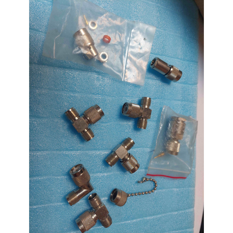 Lot de 9 Connecteurs & Adaptateurs Coaxiaux Type TNC (Mâle, Femelle, T, Adaptateurs & Bouchon) – Neufs & Occasions