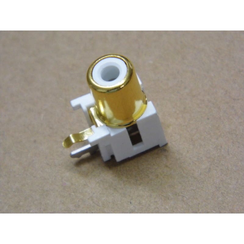 Lot de 5 Fiches / Embases RCA Cinch Femelles Blanches Coudées à 90° à Piquer sur PCB (THT) – Kycon (Contacts Dorés)