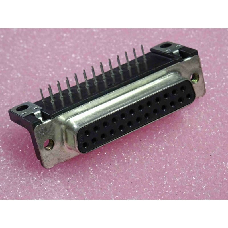 Lot de 5 Connecteurs Sub-D 25 Points Femelles (DB25F / Sub-D25) – Montage Coudé 90° à Piquer sur Circuit Imprimé (Through-Hole PCB / Empreinte Standard avec Harpons/Rivet de Maintien)