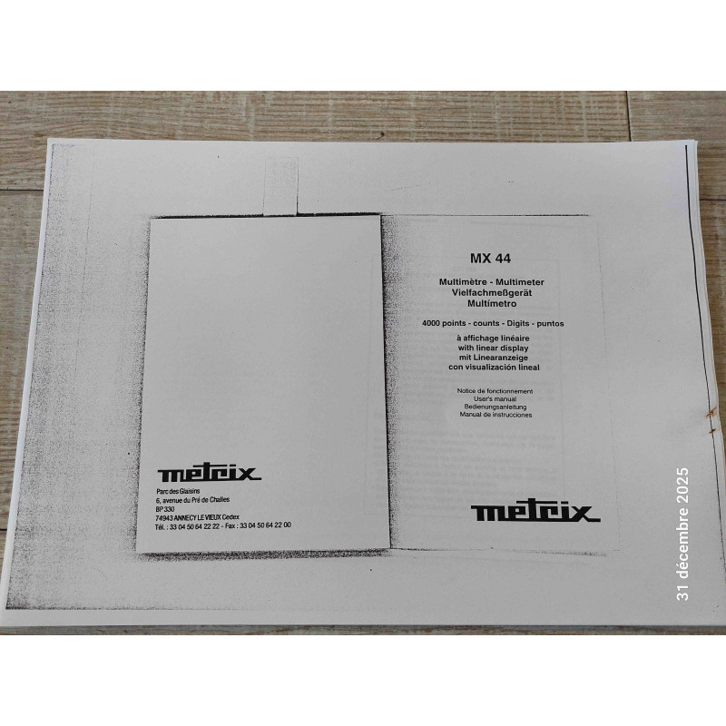 [MX44] Document Technique / Reproduction d'Atelier – Notice de Fonctionnement Multimètre Analogique METRIX MX44 (Format Photocopie – Environ 40 Feuilles – Français)