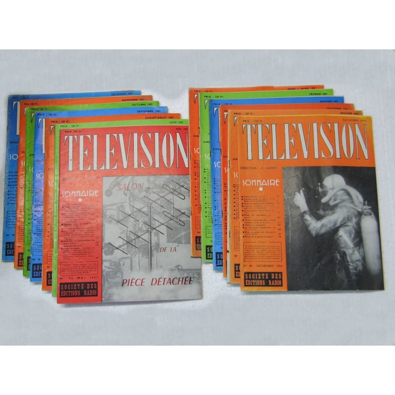 [201560307293] Lot Collector de 13 Magazines Techniques "TÉLÉVISION" (Années 1954 à 1957 – Période Tubes / 819 Lignes / E. Aisberg)