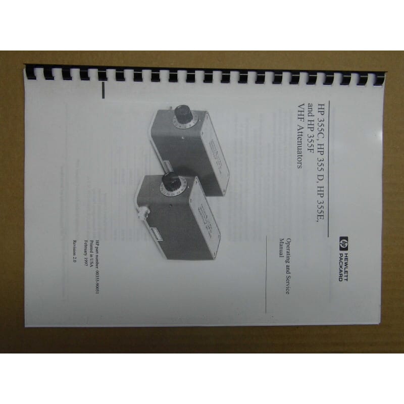 [192566280008] Manuel Officiel Constructeur & Guide de Service d'Atelier – Atténuateurs VHF Pas-à-Pas HP / HEWLETT PACKARD 355C / 355D / 355E / 355F (Operating and Service Manual – Édition en Anglais)