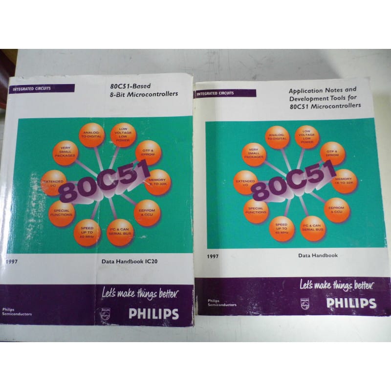 [192758011160] Lot de 2 Livres Techniques Constructeur / Data Handbooks – PHILIPS SEMICONDUCTORS 1997 (Microcontrôleurs 8-Bit Famille 80C51)