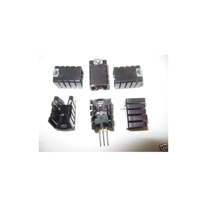 Lot de 20 Dissipateurs Thermiques Clipsables à Plat pour Boîtiers TO-220 (Montage Horizontal sur PCB / Pattes d'Ancrage à Piquer et Souder)