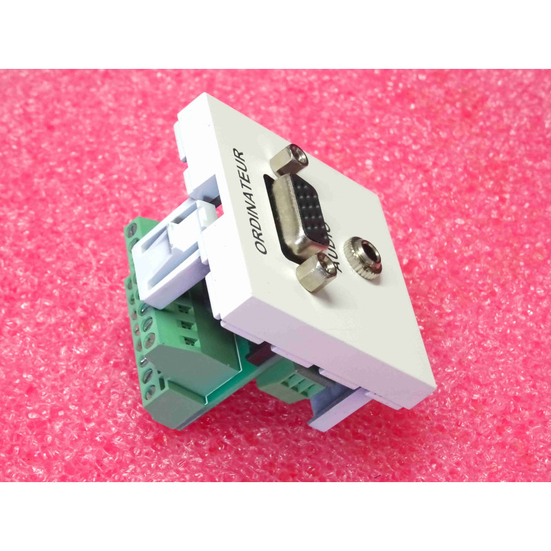 [mosaic45x45] Module double VGA femelle + Jack 3,5 mm femelle vers borniers (Format Mosaic 45x45mm)