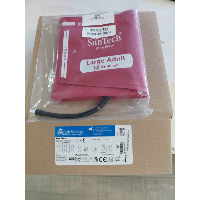 [98-0600-47] Boîte de 5 Brassards PANI / PNI Large Adulte SunTech Medical 98-0600-47 (Taille Large Adult 31–40 cm – Modèle Monobloc One-Piece Durable Cuff avec Embout Raccord)