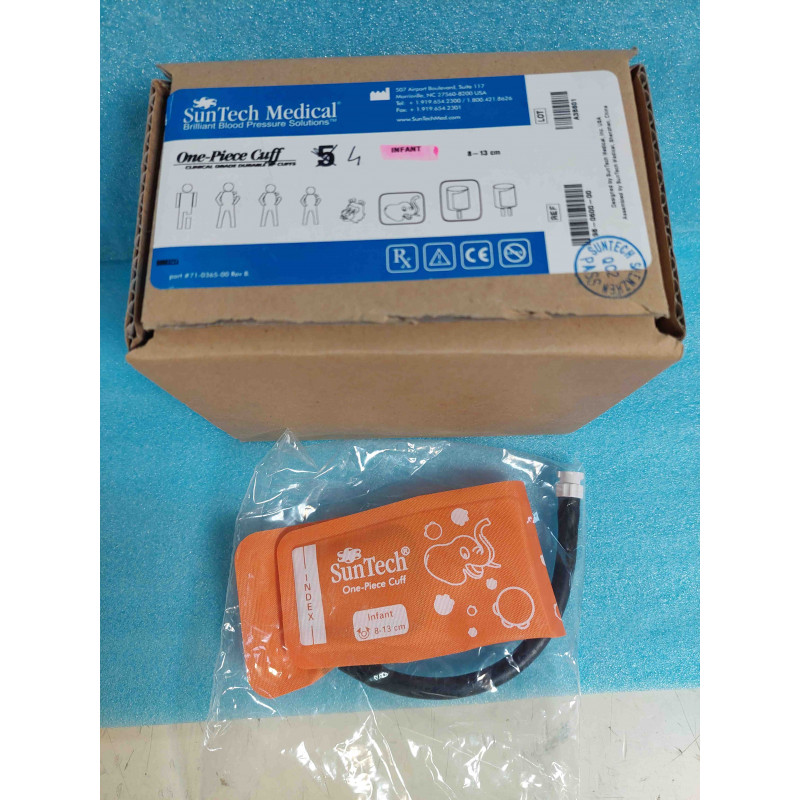 [98-0600-00] Fiche Technique Constructeur & Fiche Produit – Boîte de 4 Brassards PANI / PNI Pédiatriques SunTech Medical 98-0600-00 (Taille Enfant / Nourrisson 8–13 cm – Modèle Monobloc One-Piece Cuff avec Embout Raccord)