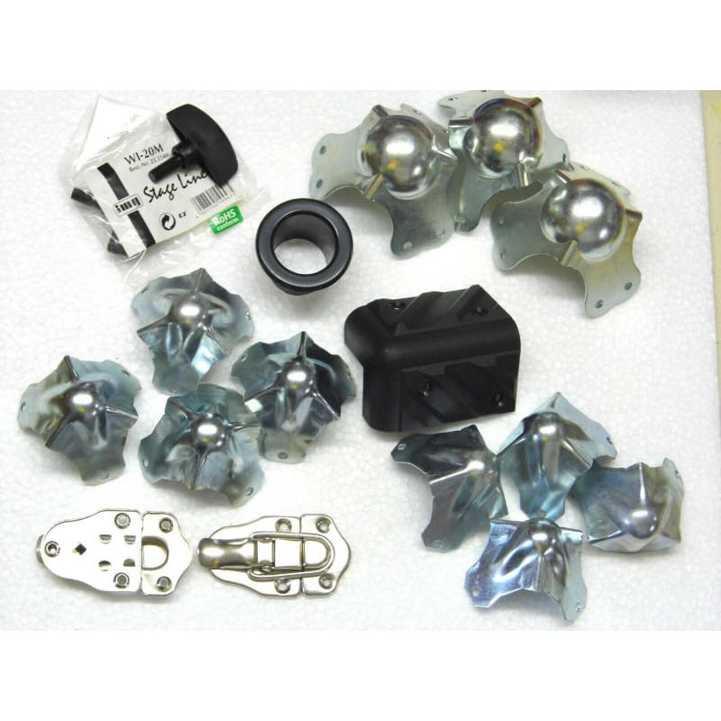 Lot de Quincaillerie & Accastillage pour Flight Cases, Racks & Enceintes Sono – Coins Boules Métal, Coin Plastique, Fermoir & Accessoires