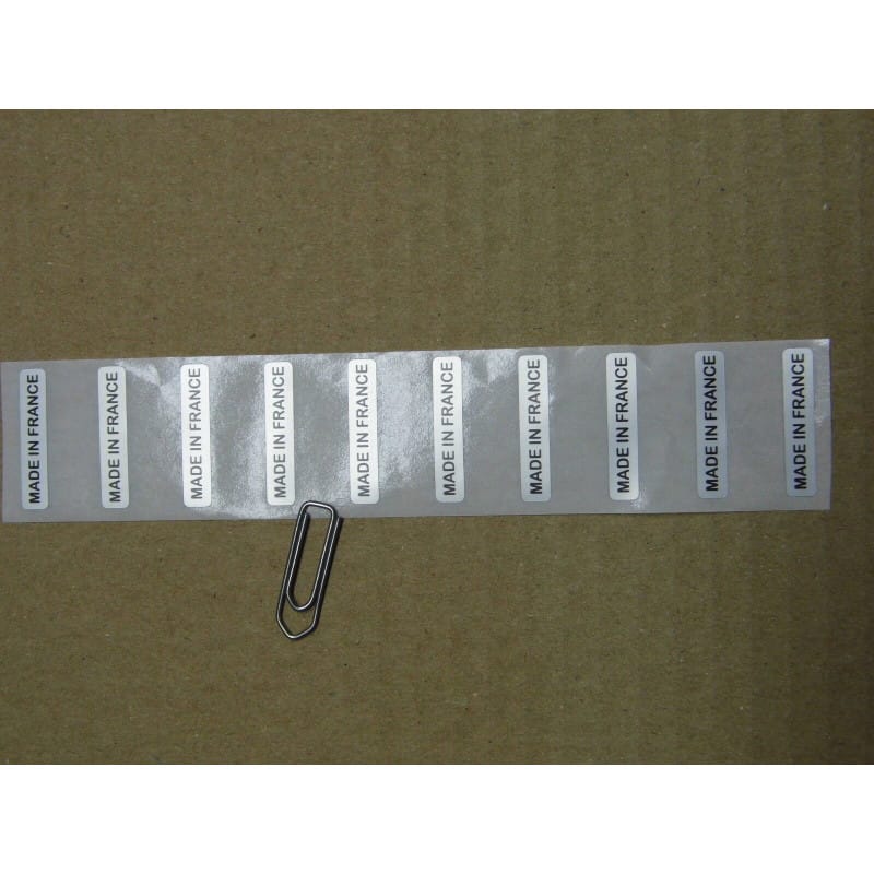 Lot de 100 Étiquettes Adhésives de Marquage « MADE IN FRANCE » (25 × 5 mm) – Impression Noire sur Fond Gris Métallisé / Argenté