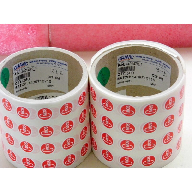Lot de 40 Étiquettes Autocollantes Rondes de Signalisation ESD « CMOS / C.MOS » Ø 15 mm – Gravic (Réf. 4401479_1)