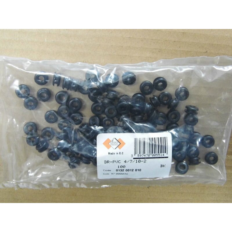 Lot de 100 Passe-Câbles / Œillets de Protection en PVC Souple SES-Sterling Série DR-PVC (Réf. 01320012010 / Type 4/7/10-2) – Diamètre Intérieur 4 mm / Découpe 7 mm – Noir (100 % Neuf)