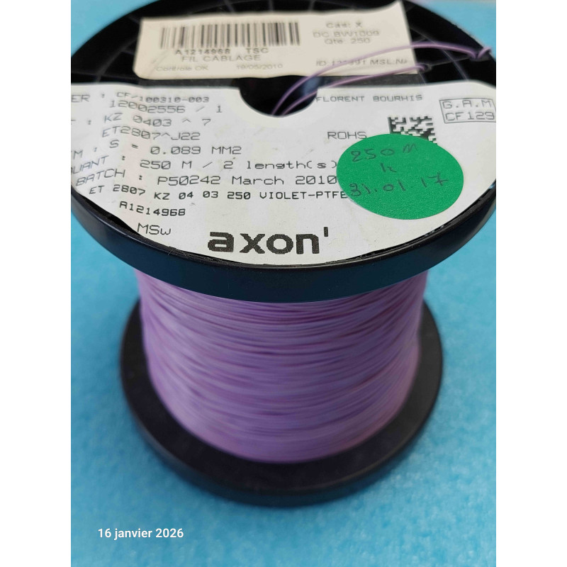 Bobine 250 m Fil Haute Température PTFE Nexans Filotex KZ04-03 (0,089 mm² / AWG 28 Violet)