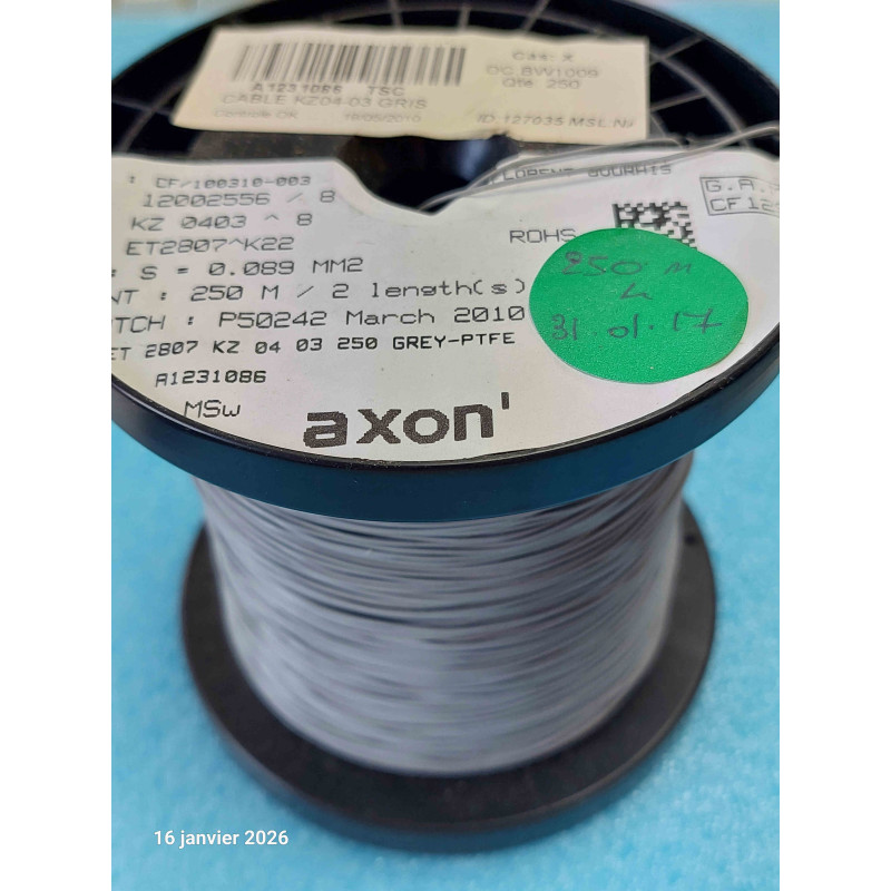 Bobine 250 m Fil Haute Température PTFE Nexans Filotex KZ04-03 (0,089 mm² / AWG 28 Gris)