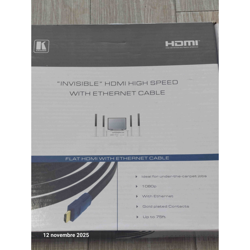 Câble HDMI Plat Haute Vitesse avec Ethernet Kramer 10,6 m (Réf. C-HM/HM/FLAT/ETH-35 / 97-01014035)