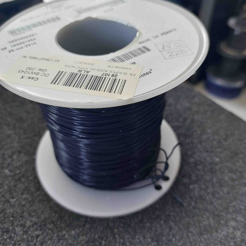 Bobine 220 m Fil Haute Température PTFE Nexans Filotex KZ05-05 (0,22 mm² / AWG 24 Noir)
