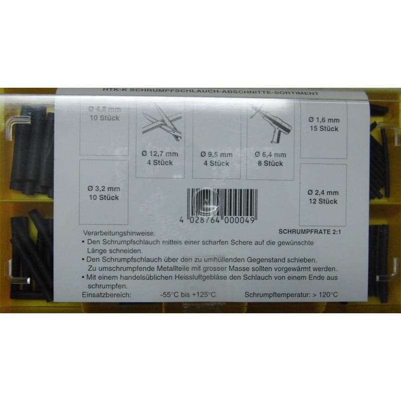 [201061380573] Assortiment de 63 Gaines Thermorétractables Ø 1,6 à 12,7 mm (Longueur 35 mm)