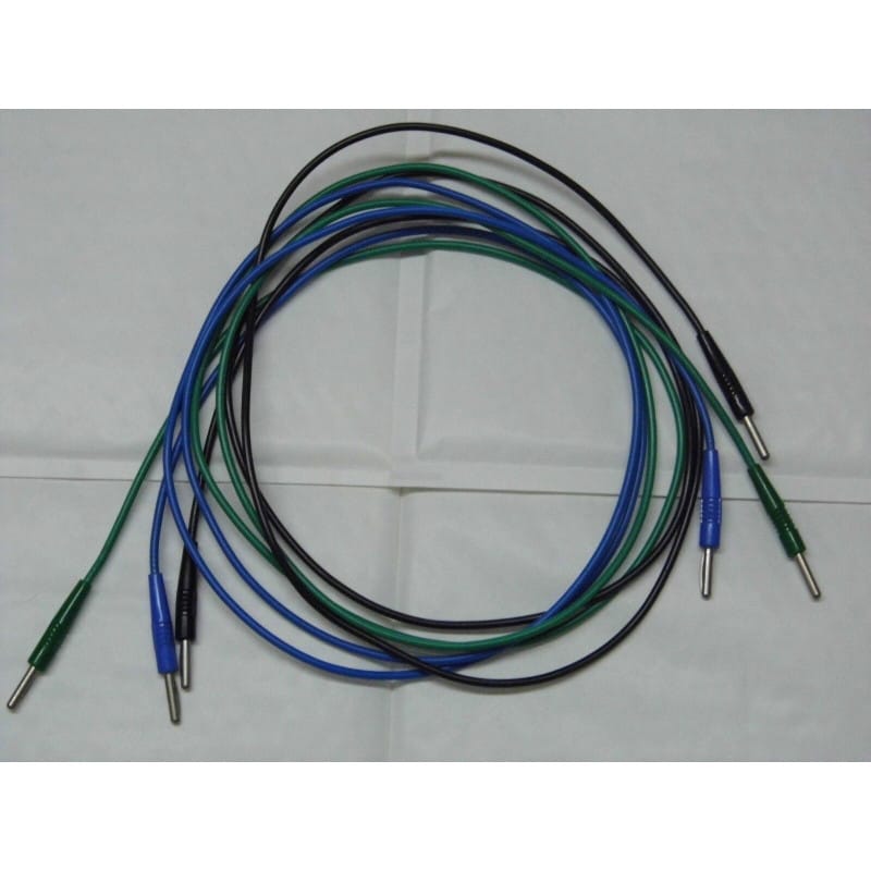 Lot de 3 Cordons de Mesure Ø 4 mm Longueur 1,5 m – Radiall (1 Noir + 1 Bleu + 1 Vert) – Fiches Banane 4 mm Mâle / Mâle