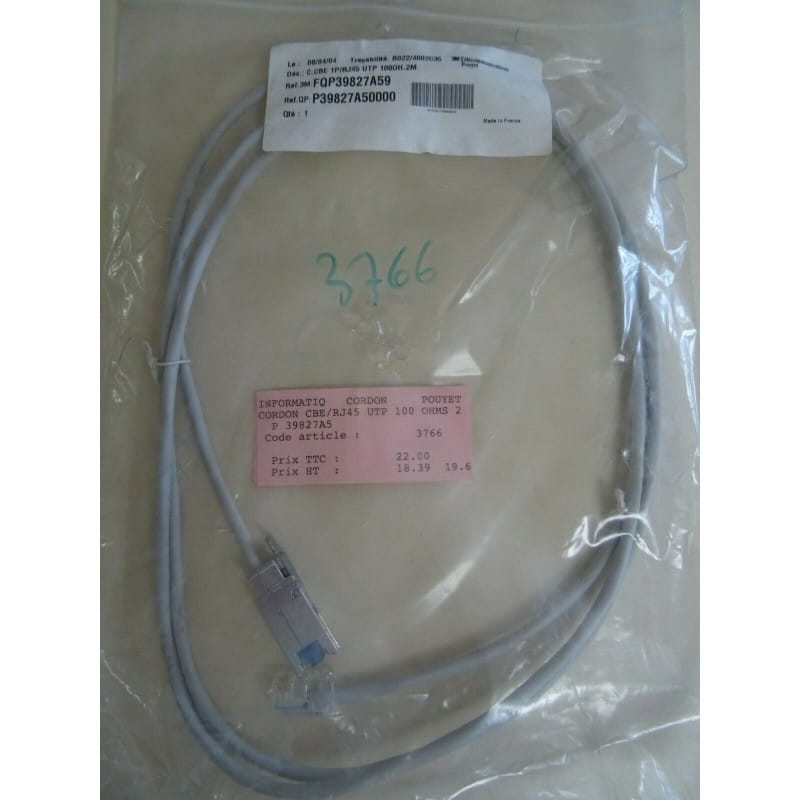 Cordon de Brassage & Raccordement CBE / RJ45 UTP 100 Ohms Pouyet Longueur 2 m (Réf. P39827A50000 / FQP39827A59)