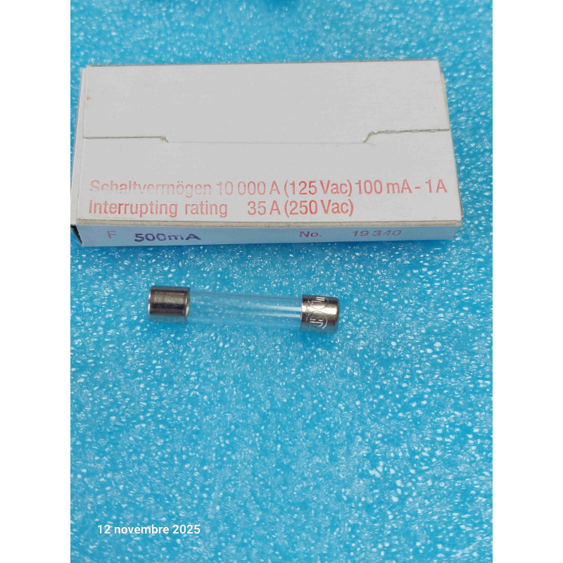 Boîte de 10 Fusibles Verre Rapides 6,3x32 mm (Format 1/4" x 1-1/4") Calibre 500 mA (0,5 A) – Wickmann (Série T32R / Réf. F 500mA / 0.5A) – Spécial Flipper, Sonorisation & Électronique Hi-Fi