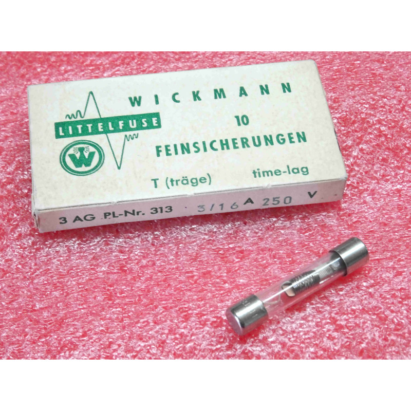 Boîte de 10 Fusibles Verre Littelfuse / Wickmann 187,5 mA (0,1875 A / 3/16 A) 250 V Temporisés – Format 6,35x31,75 mm (1/4 x 1-1/4")