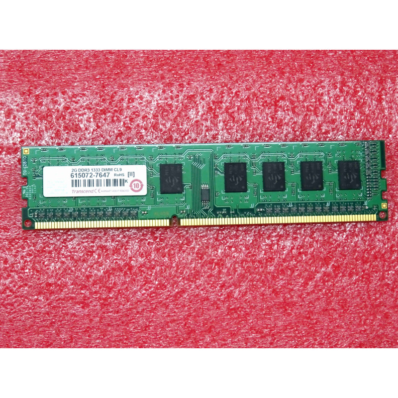 Barrette de RAM DDR3 2 Go – Transcend 615072-7647 (PC3-10600U / 1333 MHz / Dual Rank 2Rx8 / Non-ECC Unbuffered / 240 Broches)