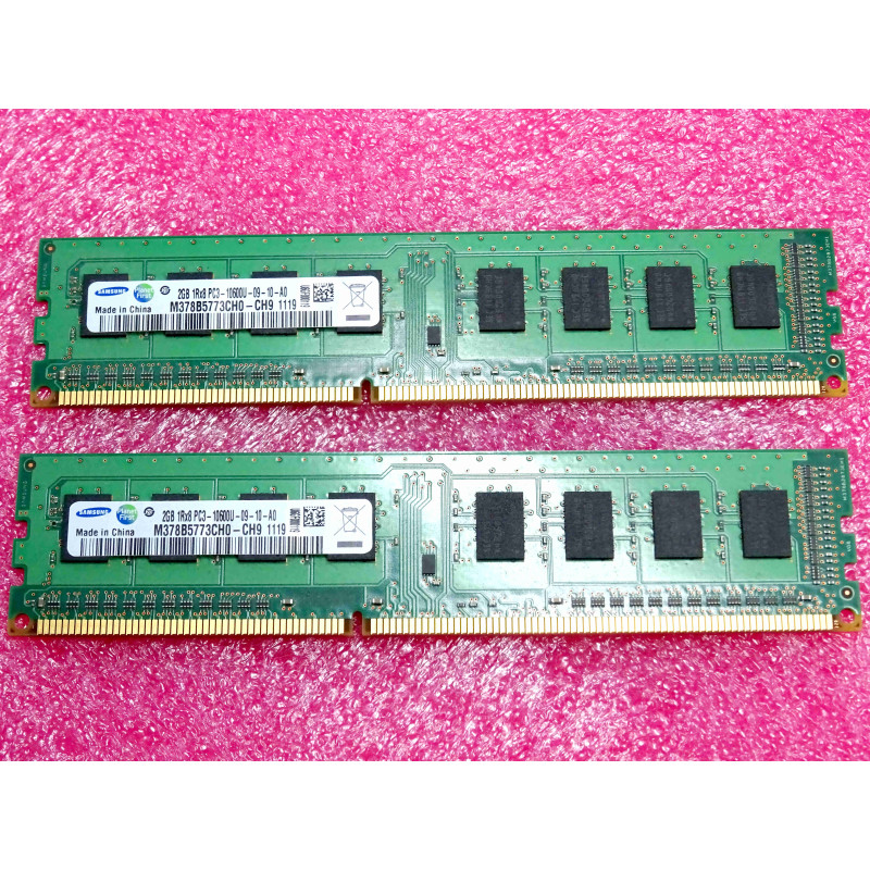 [M378B5773CH0-CH9] Lot de 2 Barrettes de RAM DDR3 2 Go (Total 4 Go) – Samsung M378B5773CH0-CH9 (PC3-10600U / 1333 MHz / Non-ECC Unbuffered / 240 Broches)