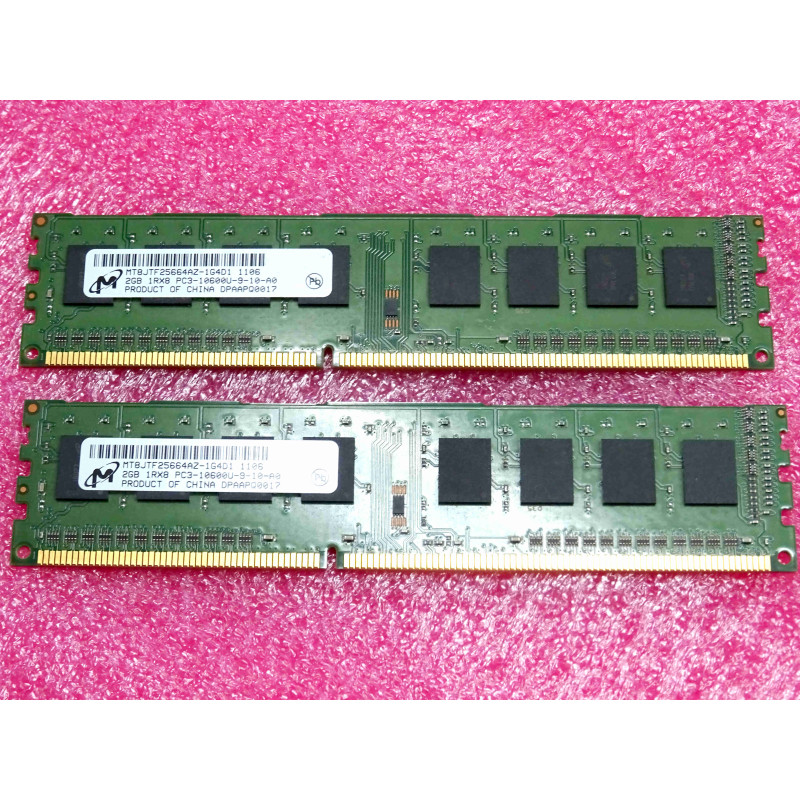 [MT8JTF25664AZ-1G4D1] Lot de 2 Barrettes de RAM DDR3 2 Go (Total 4 Go) – Micron MT8JTF25664AZ-1G4D1 (PC3-10600U / 1333 MHz / Non-ECC Unbuffered / 240 Broches)