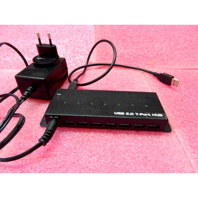 [021077] Hub USB 2.0 Industriel 7 Ports Métallique – Réf. 021077 (Boîtier Blindé Fixation Mural / Rail DIN – 165 x 53 x 22 mm)