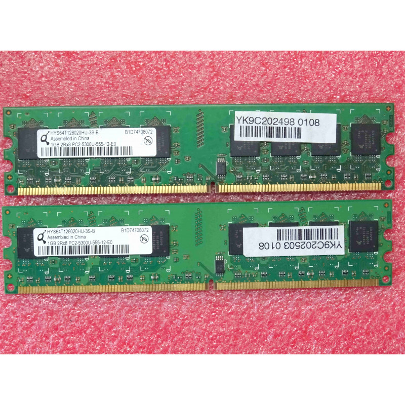 Kit 2 Go RAM DDR2 (2x 1 Go) – Qimonda HYS64T128020HU-3S-B (PC2-5300U 667 MHz CL5)