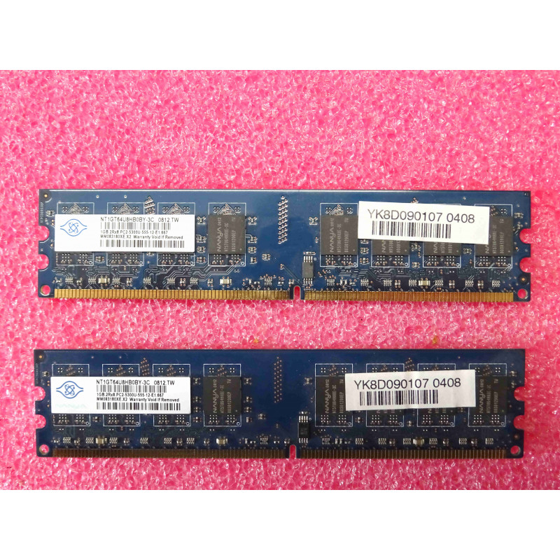 Kit 2 Go RAM DDR2 (2x 1 Go) – Nanya NT1GT64U8HB0BY-3C (PC2-5300U 667 MHz CL5)