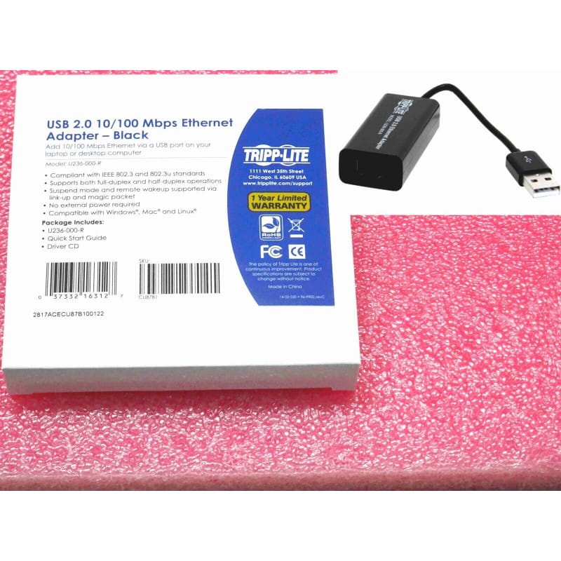 Adaptateur Réseau USB 2.0 vers Ethernet RJ45 10/100 Mbps – Tripp Lite (Réf. U236-000-R)