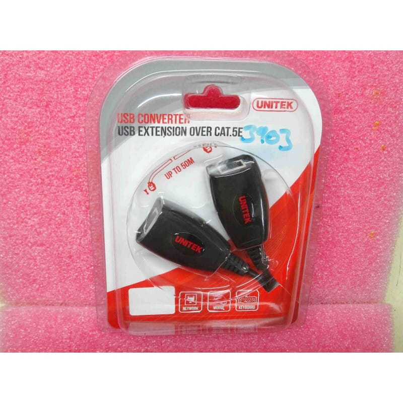 Kit Prolongateur / Extendeur USB sur Câble Réseau RJ45 (jusqu'à 50 Mètres) – Unitek (Émetteur USB-A Mâle / Récepteur USB-A Femelle)