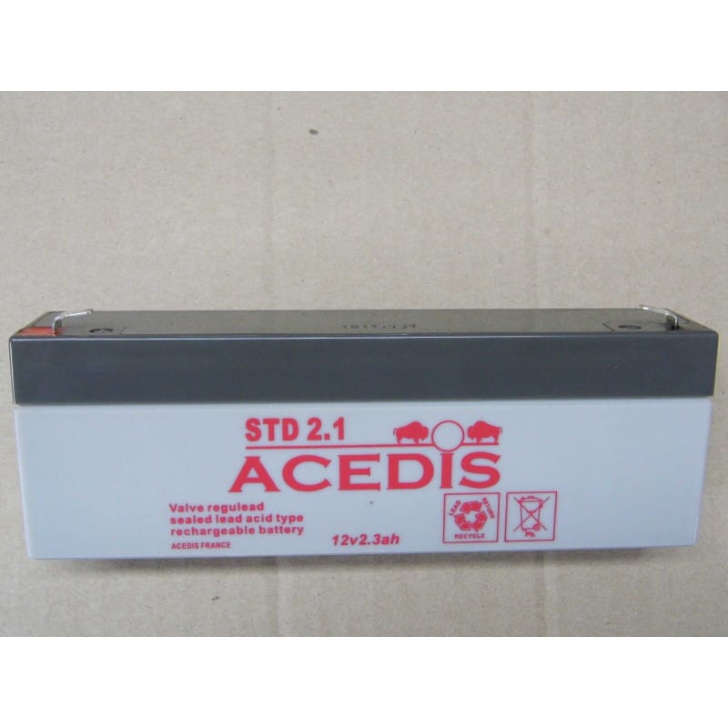 [STD 2.1] Batterie Plomb Étanche AGM 12V 2.3Ah Acedis STD 2.1 (178x35x60mm) - Cosses Faston 4.8mm