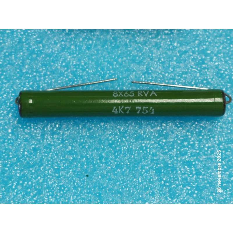 Lot de 2 Résistances Bobinées Vitrifiées de Puissance Axiales 4,7 kΩ (4K7) 5% 11 W Standard Industriel Série RB58 – Dimensions Ø 8 × 65 mm