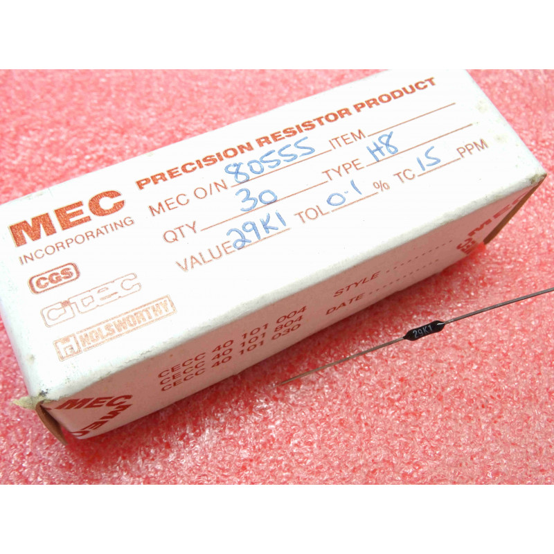 Lot de 5 Résistances Axiales de Très Haute Précision 29,1 kΩ (29K1 / 29,1 k) 0,1% 0,25 W (1/4 W) TCR ±15 ppm/°C – MEC Série H8 (Holco / TE Connectivity)