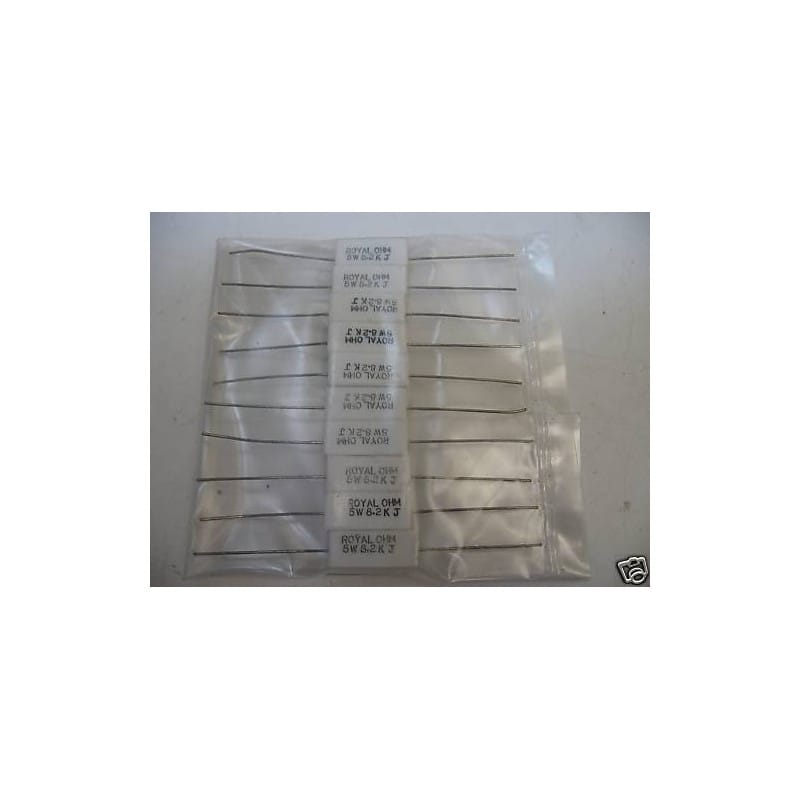 Lot de 10 Résistances de Puissance Céramique Cimentée 5 W 8,2 kΩ (8K2) 5% Axiales – Royal Ohm Série PRW05W