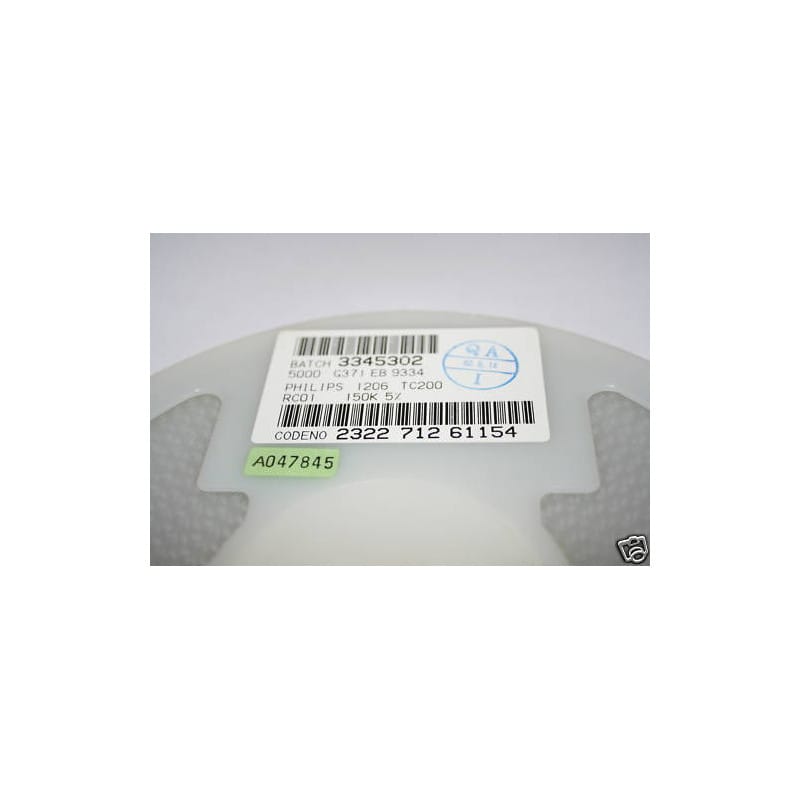 [200418348101] Bobine de 5 000 Résistances CMS / SMD 150 kΩ (150K / 154) 5% 0,25 W (1/4 W) Format 1206 (3216 Métrique) Philips / Phycomp