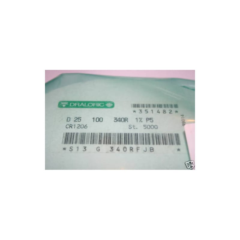 [190358367766] Bobine de 5 000 Résistances CMS / SMD 340 Ω (340R) 1% 0,25 W (1/4 W) Format 1206 (3216 Métrique) Vishay Draloric Série CRCW / S13 – Réf. S13 G 340RFJB