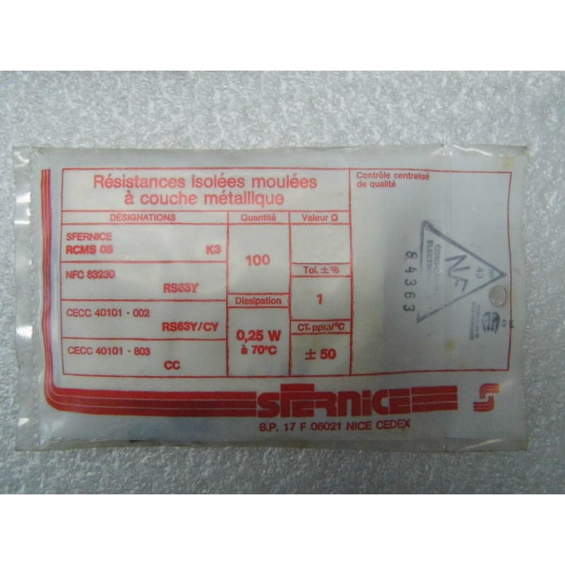 Lot de 100 Résistances de Précision à Couche Métallique 0,25 W (1/4 W) 226 kΩ (226K / 226 000 Ω) 1% 50 ppm/°C Axiales – Vishay Sfernice Série RCMS05 / Norme RS63Y