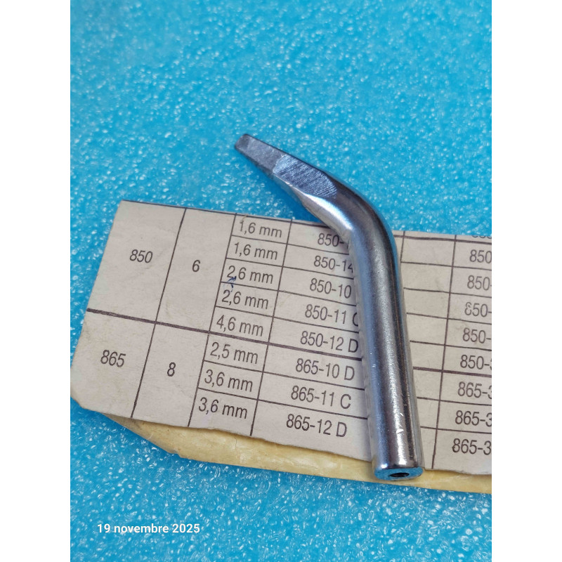 Panne de Fer à Souder Coudée / Courbée Creuse Ø 8 mm – SEM Série 865 (Référence 865-11C) – Profil Tournevis / Burin Biseauté 3,6 mm – Pour Fers et Stations SEM Série 865
