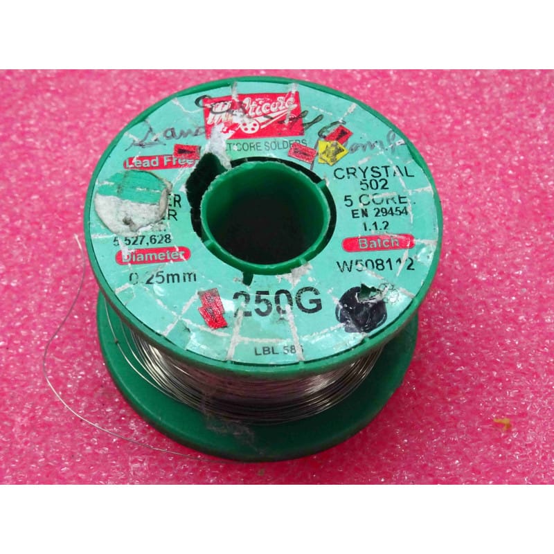 [96SC-07-3] Bobine de Fil de Soudure Sans Plomb Ultra-Fin Multicore (Henkel / Loctite) – Alliage 96SC (SAC387 / Sn95,5 Ag3,8 Cu0,7) – Diamètre Micro-Précision Ø 0,25 mm – 5 Âmes de Flux Décapant C502 (No Clean) – Poids restant 60 g (Bobine Entamée)